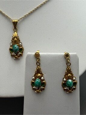 Antique Austro- Hungarian Pendant and Pierced earrings #106set